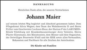 Traueranzeige Johann Maier