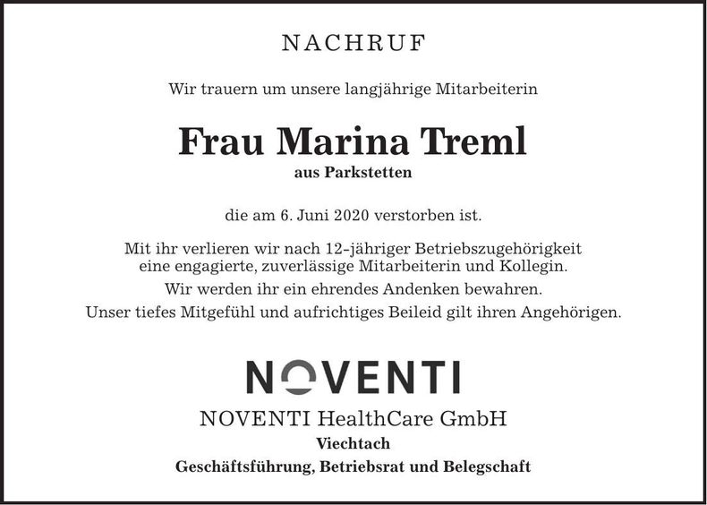Traueranzeige Marina Treml
