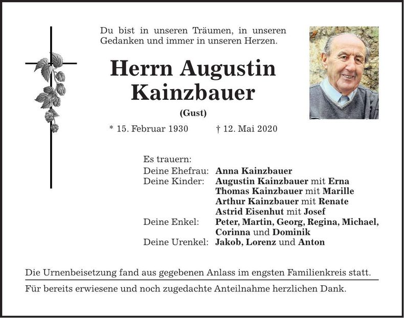 Traueranzeige Augustin Kainzbauer
