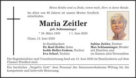 Traueranzeige Maria Zeitler