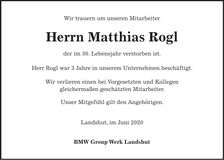 Traueranzeige Matthias Rogl