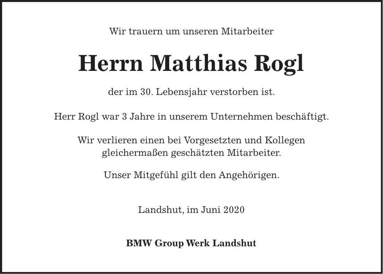 Traueranzeige Matthias Rogl