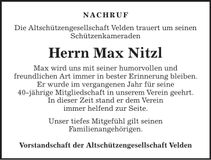 Traueranzeige Max Nitzl