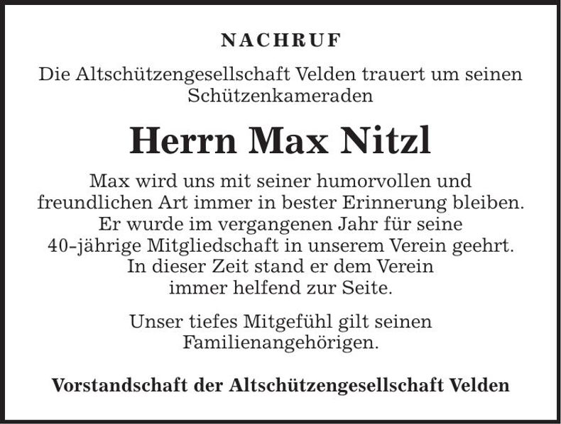 Traueranzeige Max Nitzl