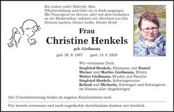 Traueranzeige Christine Henkels