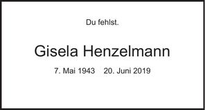 Traueranzeige Gisela Henzelmann