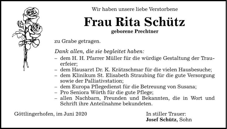 Traueranzeige Rita Schütz
