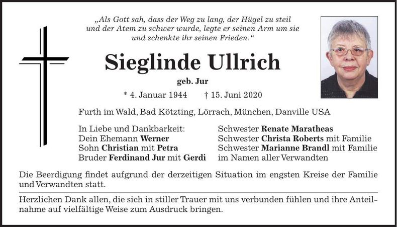 Traueranzeige Sieglinde Ullrich