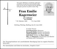 Traueranzeige Emilie Kagermeier