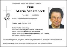 Traueranzeige Maria Schambeck