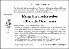 Traueranzeige Erna, Elfriede Pitschetsrieder, Neumeier