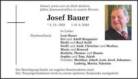 Traueranzeige Josef Bauer