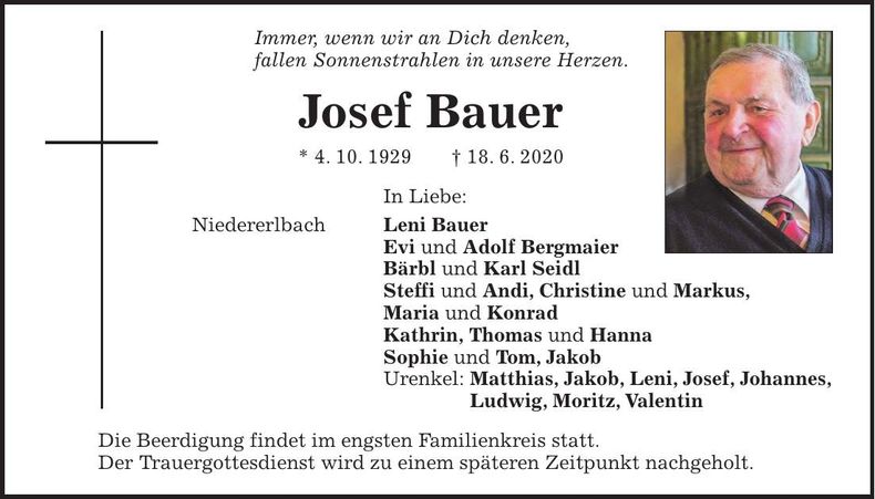 Traueranzeige Josef Bauer
