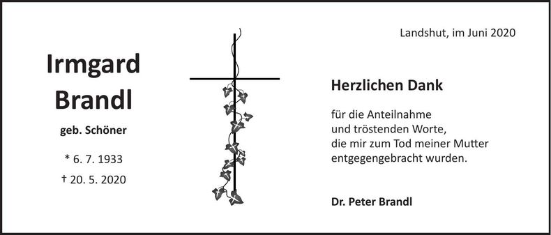 Traueranzeige Irmgard Brandl