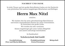 Traueranzeige Max Nitzl