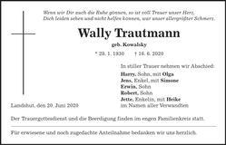 Traueranzeige Wally Trautmann