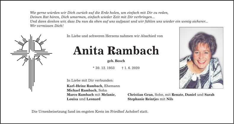 Traueranzeige Anita Rambach