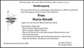 Traueranzeige Maria Kiendl