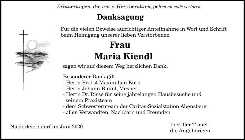Traueranzeige Maria Kiendl