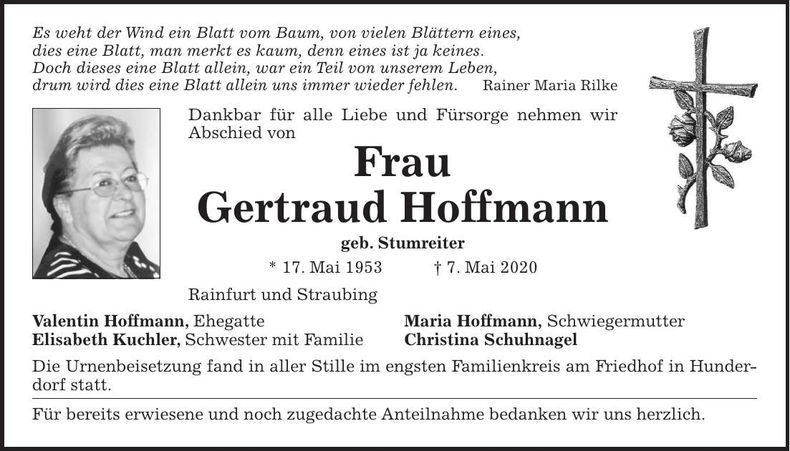 Traueranzeige Gertraud Hoffmann