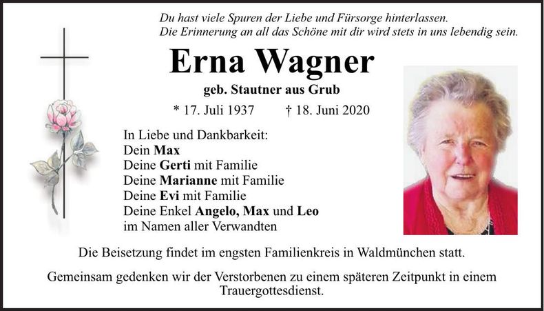 Traueranzeige Erna Wagner