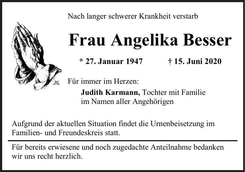 Traueranzeige Angelika Besser