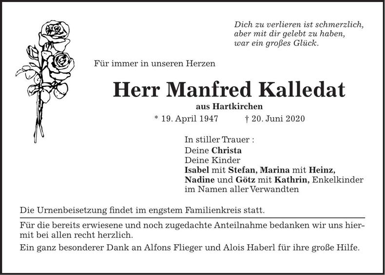 Traueranzeige Manfred Kalledat