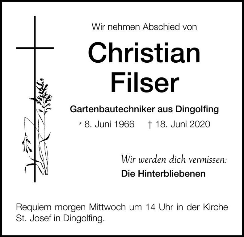 Traueranzeige Christian Filser