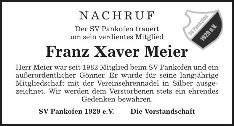 Traueranzeige Franz Xaver Meier