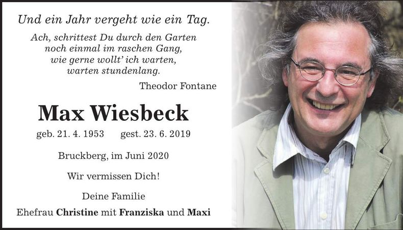 Traueranzeige Max Wiesbeck