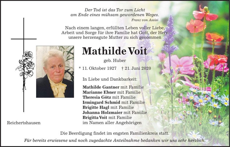 Traueranzeige Mathilde Voit