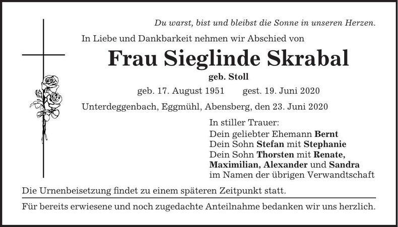 Traueranzeige Sieglinde Skrabal