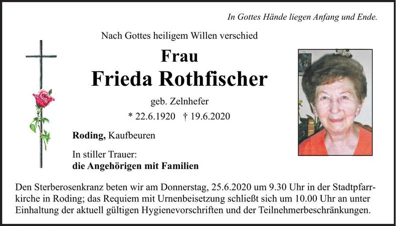 Traueranzeige Frieda Rothfischer