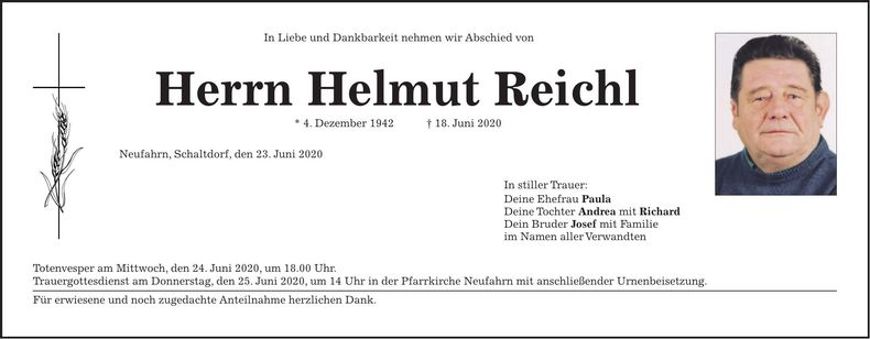 Traueranzeige Helmut Reichl
