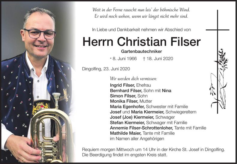 Traueranzeige Christian Filser