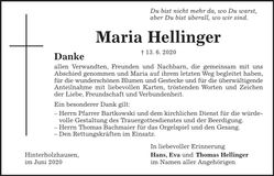 Traueranzeige Maria Hellinger