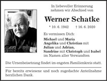 Traueranzeige Werner Schatke