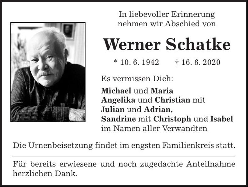 Traueranzeige Werner Schatke