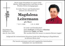 Traueranzeige Magdalena Leitermann