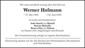 Traueranzeige Werner Hofmann