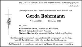 Traueranzeige Gerda Rohrmann