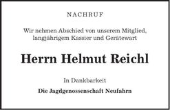 Traueranzeige Helmut Reichl