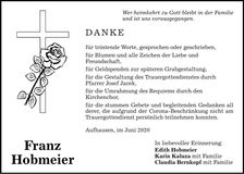 Traueranzeige Franz Hobmeier