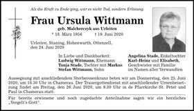 Traueranzeige Ursula Wittmann