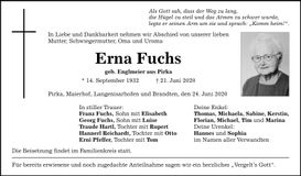Traueranzeige Fuchs Erna