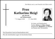 Traueranzeige Heigl Katharina