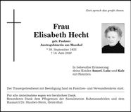Traueranzeige Elisabeth Hecht