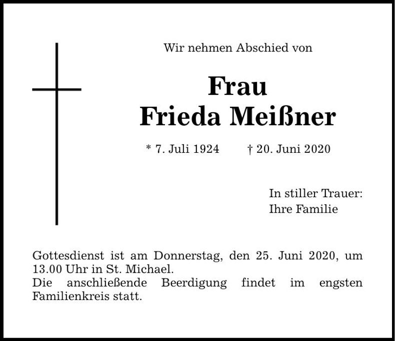 Traueranzeige Frieda Meißner