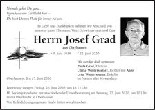 Traueranzeige Josef Grad