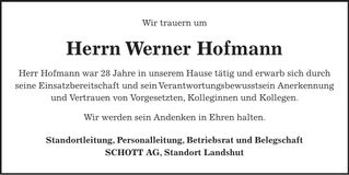 Traueranzeige Werner Hofmann
